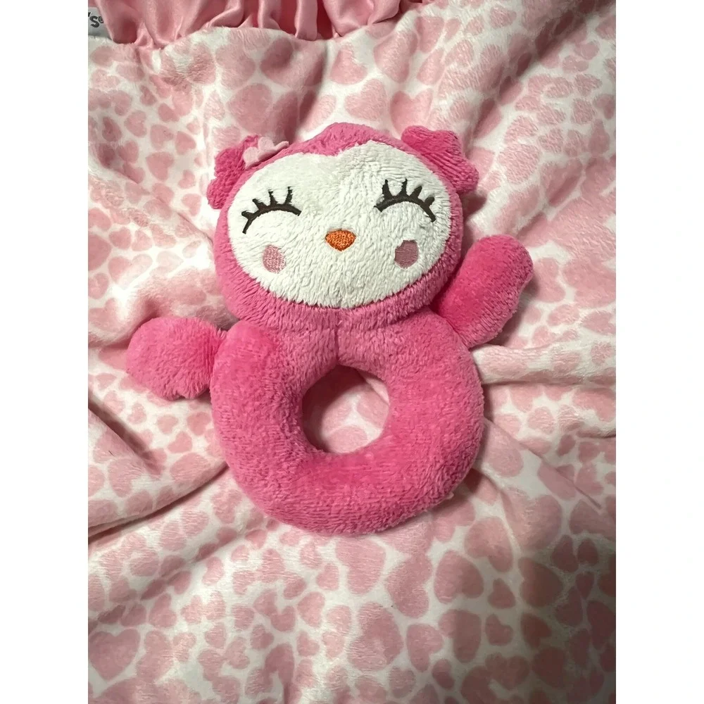 2016 Carters Pink Owl Lovey with Hearts Ruffle‎ Trim Security Blanket Plush